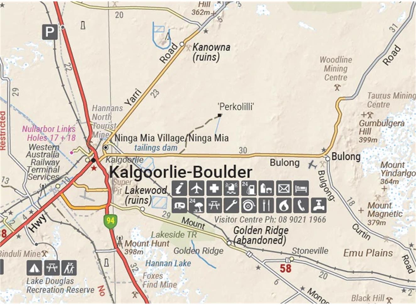 Nullarbor Plain - Western Map - Kalgoorlie to Border Village