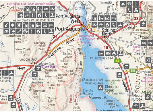 Nullarbor Plain - Eastern Map - Border Village to Port Pirie