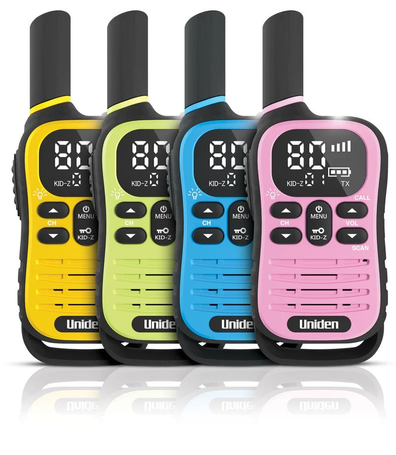Uniden UH45-4 Max 80 Channel UHF CB Handheld Radio (Walkie-Talkie) with Kid Zone -Quad Colour Pack