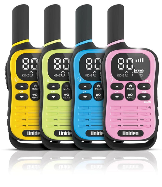 Uniden UH45-4 Max 80 Channel UHF CB Handheld Radio (Walkie-Talkie) with Kid Zone -Quad Colour Pack
